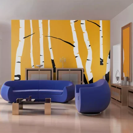 Fotomural - Birches on the orange background - 400x309